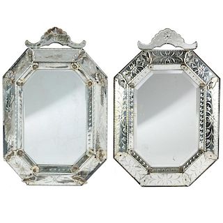 Harlequin pair Venetian style glass mirrors