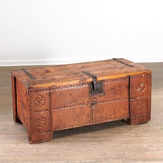 European chip carved dowery chest