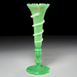 French green opaline glass trumpet vase