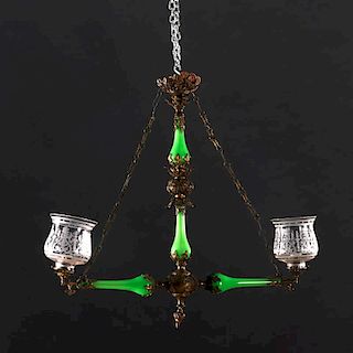 Louis Philippe green opaline glass chandelier