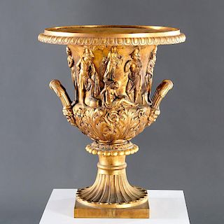 Large Neo-Classical gilt bronze campana urn