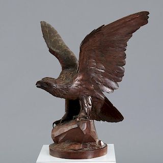 Near life-size carved Black Forest eagle sculpture