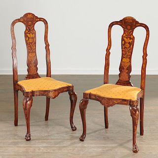 Pair Dutch marquetry side chairs