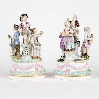 A matched pair Meissen porcelain figural groups
