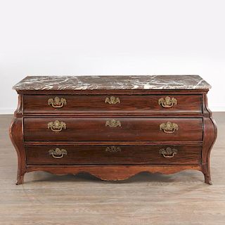 Continental marble top bombe chest of drawers