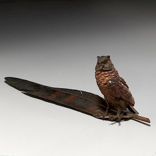 Vienna bronze owl inkwell by Franz Bergmann