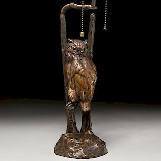 Bronze owl table lamp