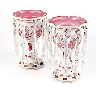 A pair of Bohemian cut glass lusters