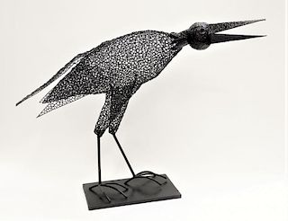 Chris Sorensen Bent Welded Steel Crow Sculpture