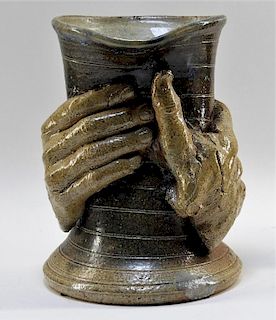 Contemporary Raku Pottery Free Form Hands Vase