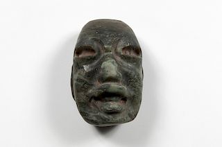 Chontal Mayan or Olmec Jade Mask Pendant