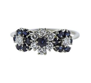 14K Gold Diamond Blue Gemstone Flower Ring