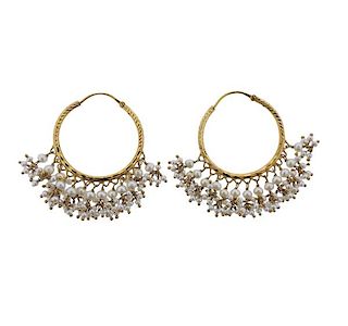  22K Gold Pearl Hoop Earrings