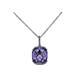 14K Gold Diamond Purple Gemstone Pendant Necklace