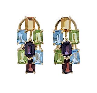 14K Gold Multi Color Gemstone Earrings