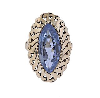 14K Gold Blue Gemstone Ring