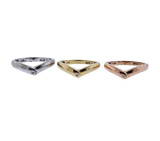 14K Three Tone Gold Diamond Stacking Ring Set 