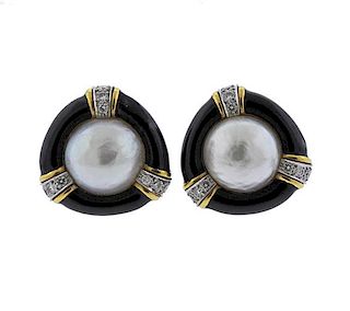 Andrew Clunn 18K Gold Platinum Diamond Pearl Earrings