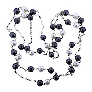 Sterling Silver Faux Pearl Long Necklace