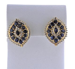 18K Gold Diamond Blue Gemstone Earrings