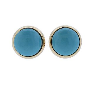 14K Gold Turquoise Button Earrings