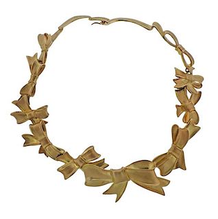1980s Angela Cummings 18k Gold Bow Necklace 