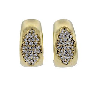 18k Gold Diamond Half Hoop Earrings 