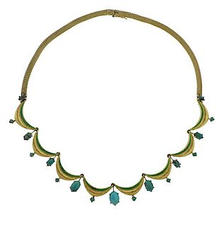 18k Gold Turquoise Enamel Necklace 