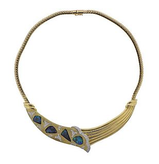 18k Gold Black Opal Diamond Necklace 