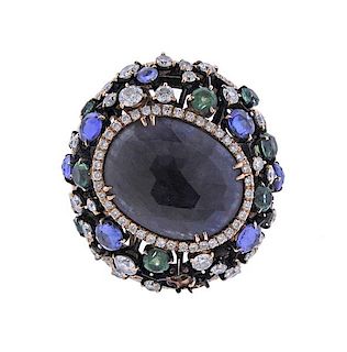 18k Gold Diamond Sapphire Gemstone Ring 