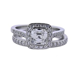 Tiffany &amp; Co Platinum 1.19ct Cushion Diamond Ring Set