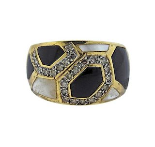 14K Gold Diamond Opal MOP Band Ring