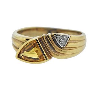 14K Gold Diamond Citrine Ring