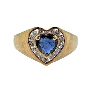 14K Gold Diamond Sapphire Heart Ring