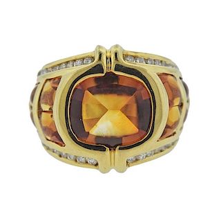 18K Gold Diamond Orange Stone Ring
