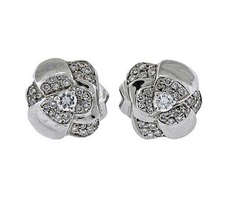 Chanel Camellia 18k Gold Diamond Stud Earrings 