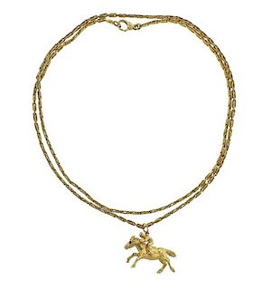 Fred Paris 18K Gold Necklace with 18K Gold Jockey Pendant