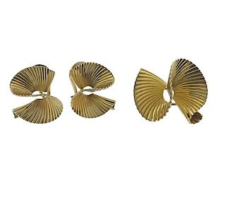 McTeigue 14K Gold S Swirl Earrings Brooch Set