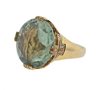 Bulgari Bvlgari Parentesi 18K Gold Diamond Green Quartz Ring