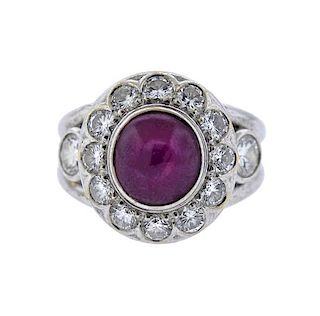 18K Gold Diamond Star Pink Sapphire Ring