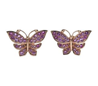 18K Gold Pink Sapphire Butterfly Earrings