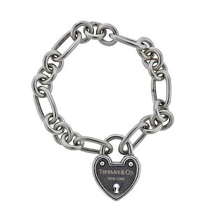 Tiffany &amp; Co Sterling Padlock Heart Charm Bracelet