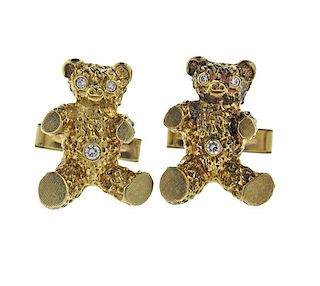 14K Gold Diamond Teddy Bear Cufflinks
