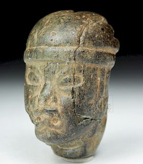 Ancient Olmec Greenstone Were-Jaguar Head