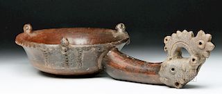 Chiriqui Pottery Vessel - Janus Headed Creature Handle