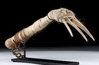 19th C. Inuit Wood, Seal Claw, & Sinew Seal Scratcher