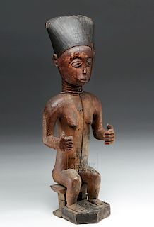 Early 20th C. African Yombe Wooden Seated Female Figure