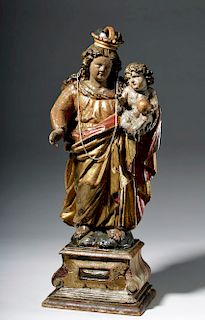 17th C. Mexican Wood Santo - Virgin and Child