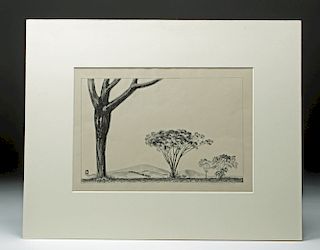 Signed Lozowick Lithograph, "Trees and Mountains" 1930