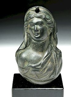 Roman Bronze Steelyard Weight - Bust of A Goddess
